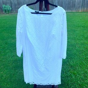 New White Eyelet Talbots 3/4 Sleeve Sheath Dress Sz 16w